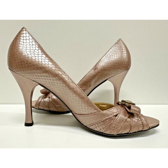 BCBG Paris women size 8 B EU 38 rose leather open toe with bow high heels shoes - Picture 5 of 10